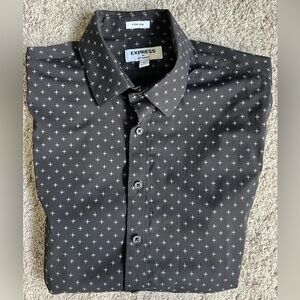 Express Performance Men's Black Patterned Dress Shirt